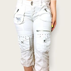 White Cargo Capri Pants